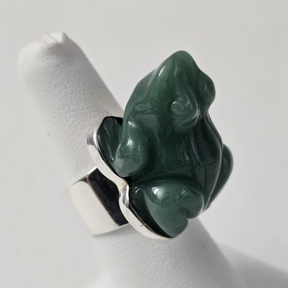 Rare Sajen Sterling Silver 925 Jade Frog Ring - Picture 7 of 12